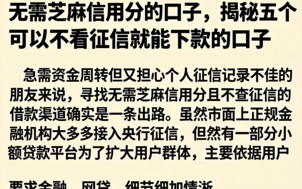 无需芝麻信用分的口子，揭秘五个可以不看征信就能下款的口子