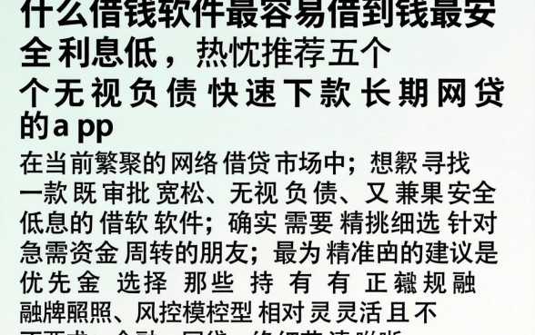什么借钱软件最容易借到钱最安全利息低，热忱推荐五个无视负债快速下款长期网贷的app