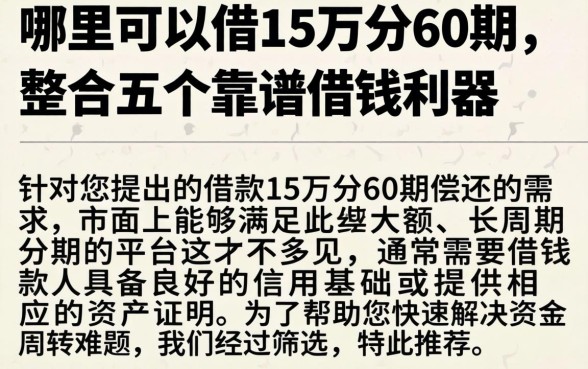 哪里可以借15万分60期，整合五个靠谱借钱利器