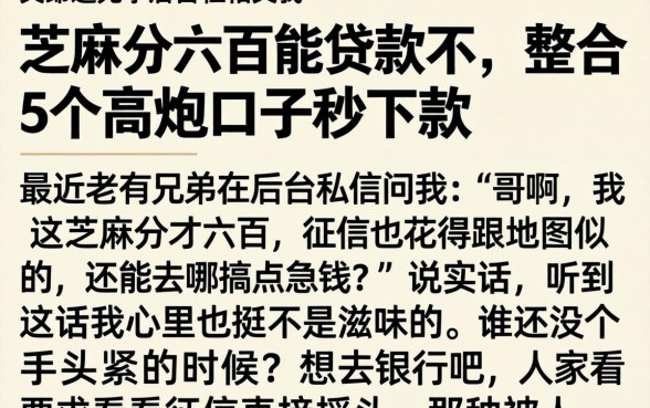 芝麻分六百能贷款不，整合5个高炮口子秒下款