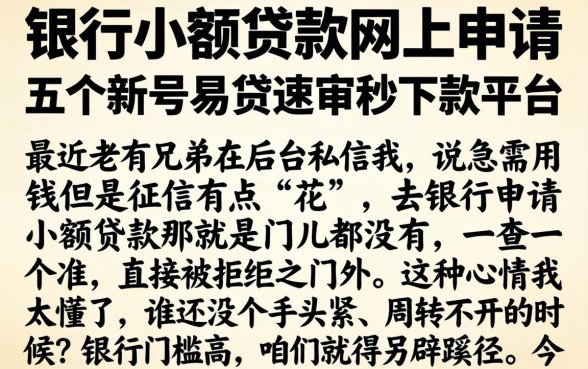 银行小额贷款网上申请，细致阐述五个新号易贷速审秒下款平台