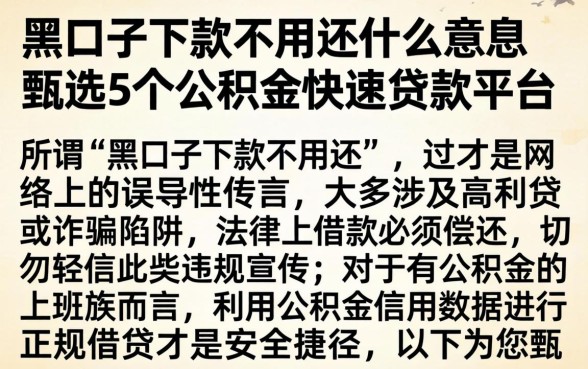 黑口子下款不用还什么意思，甄选5个公积金快速贷款平台