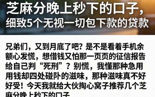 芝麻分晚上秒下的口子，细致阐述5个无视一切包下款的贷款