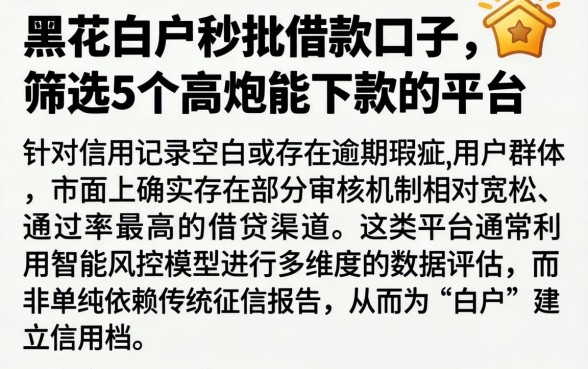 黑花白户秒批借款口子，筛选5个高炮能下款的平台