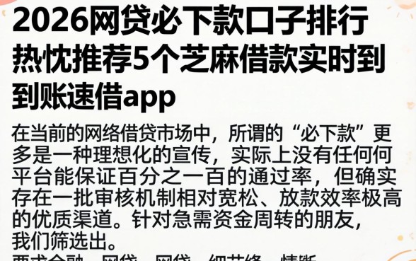 2026网贷必下款的口子排行，热忱推荐5个芝麻借款实时到账速借app