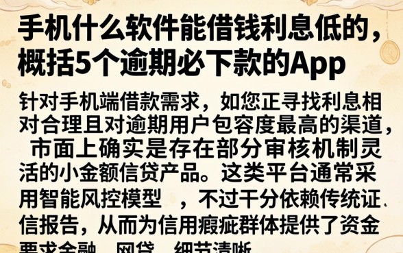 手机什么软件能借钱利息低的，概括5个逾期必下款的app