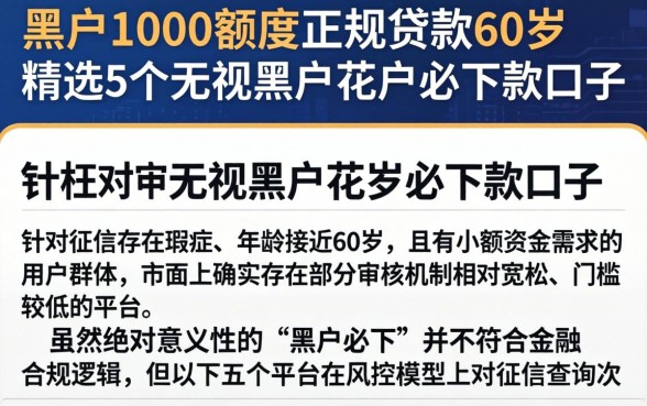 黑户1000额度正规贷款60岁，精选5个无视黑户花户必下款口子