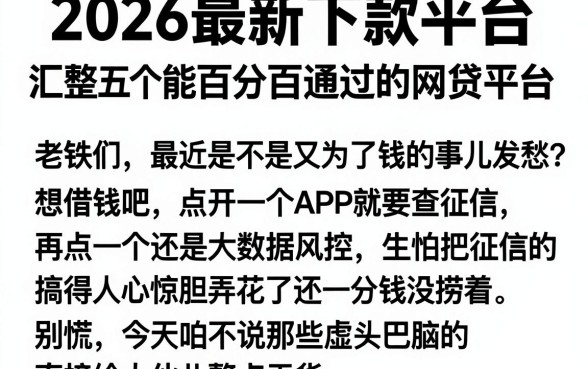 2026最新下款平台，汇整五个能百分百通过的网贷平台