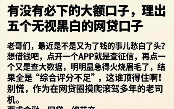 有没有必下的大额口子，理出五个无视黑白的网贷口子