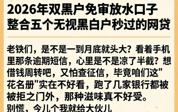 2026年双黑户免审放水口子，整合五个无视黑白户秒过的网贷