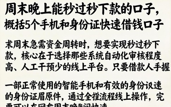 周末晚上能秒过秒下款的口子，概括5个手机和身份证快速借钱口子