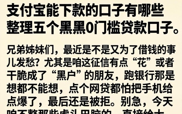 支付宝能下款的口子有哪些，整理五个黑户0门槛贷款口子