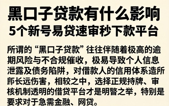黑口子贷款有什么影响，胪列5个新号易贷速审秒下款平台