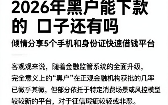 2026年黑户能下款的口子还有吗，倾情分享5个手机和身份证快速借钱平台