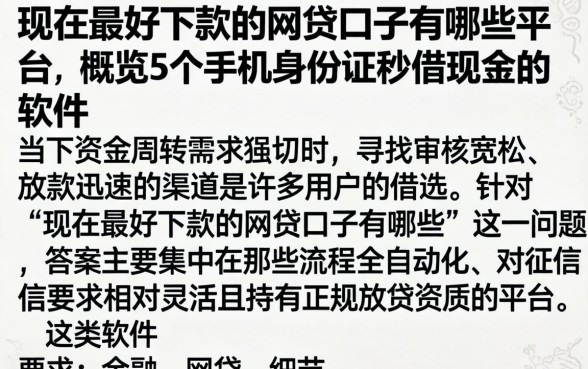 现在最好下款的网贷口子有哪些平台，概览5个手机身份证秒借现金的软件