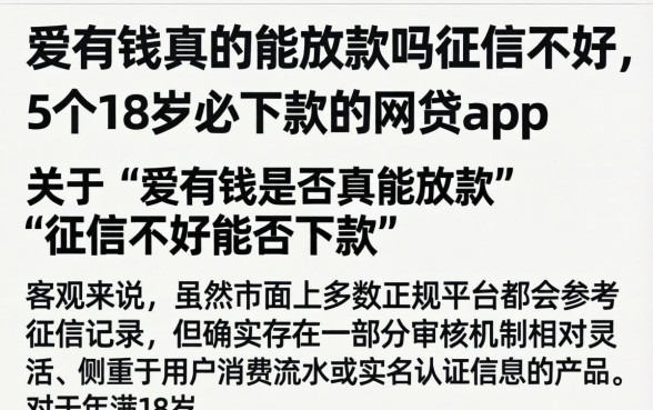 爱有钱真的能放款吗征信不好,概括5个18岁必下款的网贷app