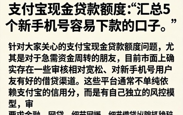 支付宝现金贷款额度,汇总5个新手机号容易下款的口子