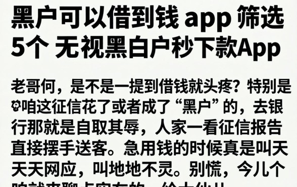 黑户可以借到钱的app，筛选5个无视黑白户秒下款app