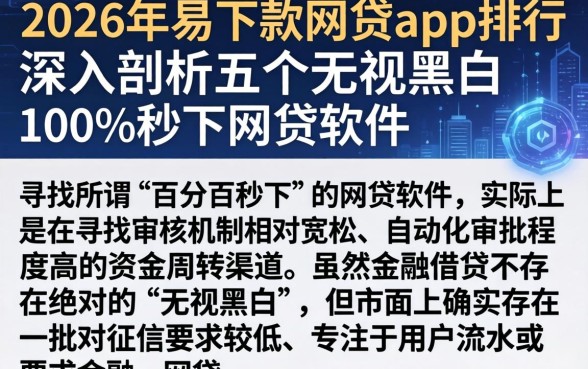 2026年易下款的网贷app排行,深入剖析五个无视黑白100%秒下网贷软件
