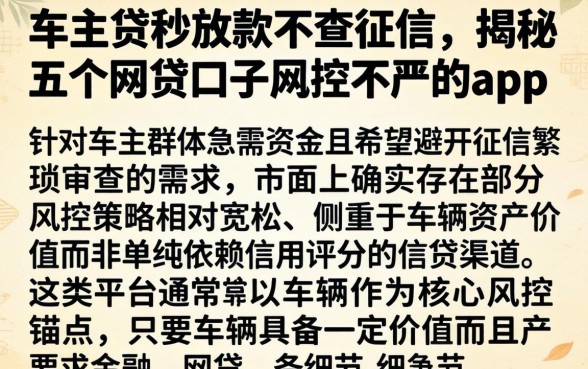 车主贷秒放款不查征信，揭秘五个网贷口子风控不严的app