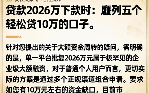 贷款2026万下款时,胪列五个轻松贷10万的口子
