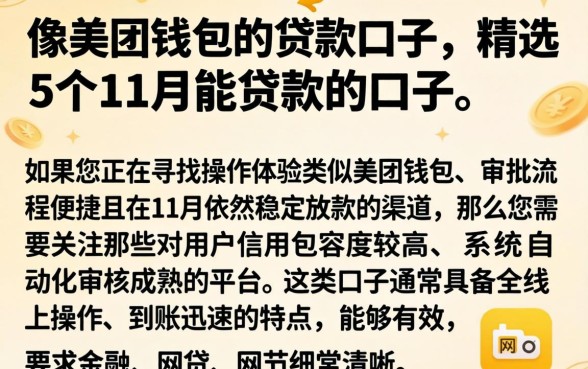像美团钱包的贷款口子，精选5个11月能贷款的口子