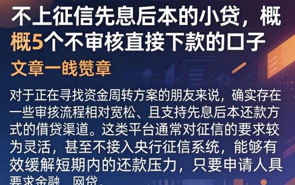 不上征信先息后本的小贷，概览5个不审核直接下款的口子