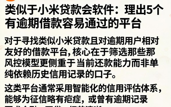 类似于小米贷款的软件，理出5个有逾期借款容易通过的平台