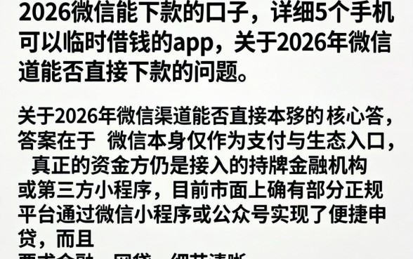 2026微信能下款的口子，详细阐述5个手机可以临时借钱的app