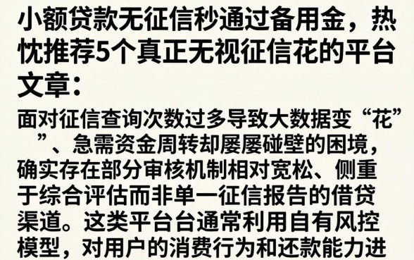 小额贷款无征信秒通过备用金，热忱推荐5个真正无视征信花的平台