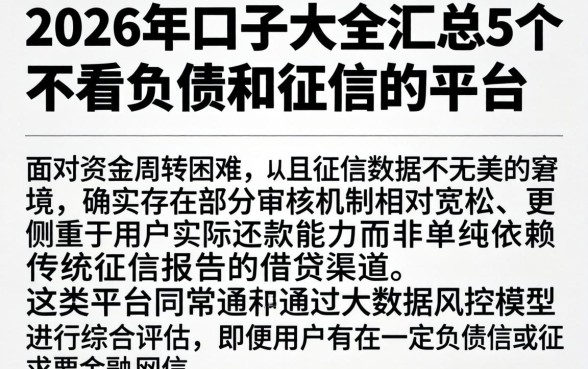2026年口子大全，汇总5个不看负债和征信的平台