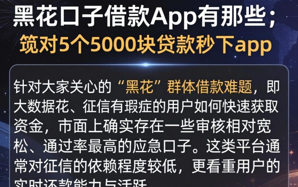 黑花口子借款App有那些，规整5个5000块贷款秒下app