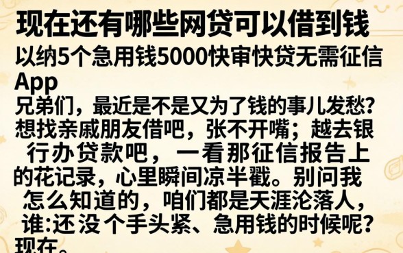 现在还有哪些网贷可以借到钱，归纳5个急用钱5000快审快贷无需征信app