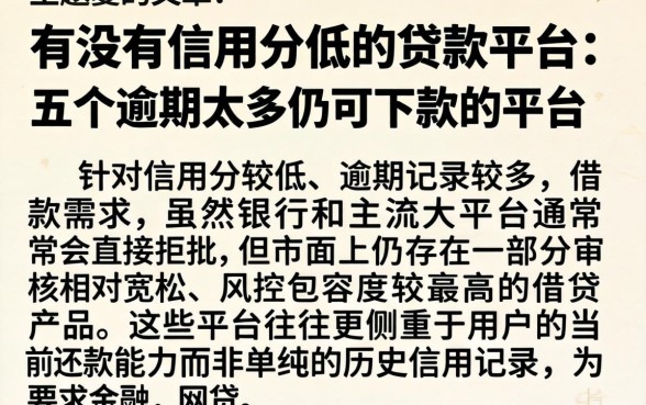 有没有信用分低的贷款平台，详尽说明五个逾期太多仍可下款的平台