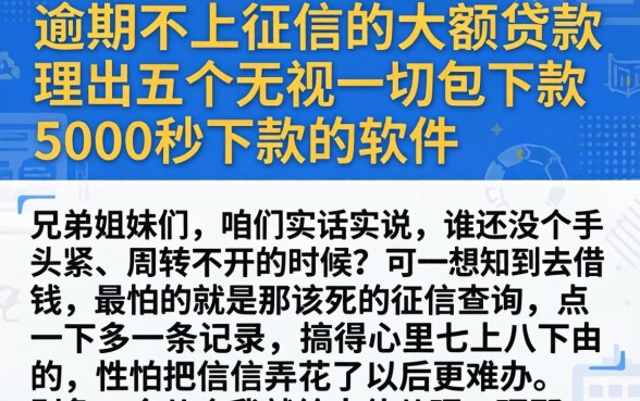 逾期不上征信的大额贷款，理出五个无视一切包下款5000秒下款的软件