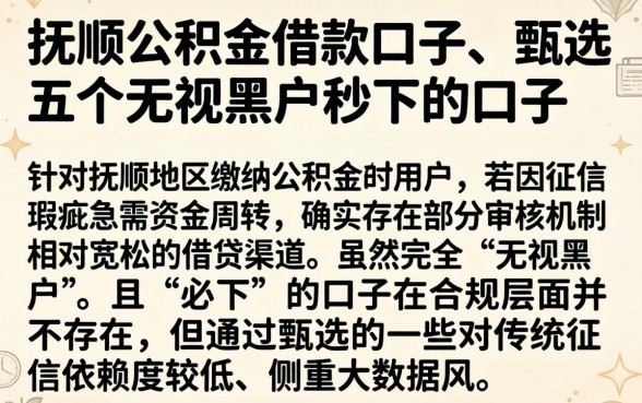 抚顺公积金借款口子，甄选五个无视黑户秒下的口子