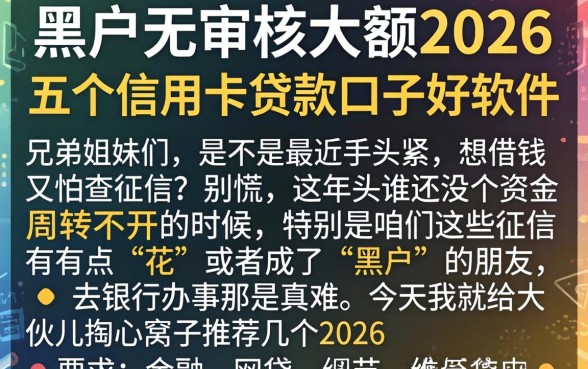 黑户无审核大额2026,详细阐述五个信用卡贷款口子好软件