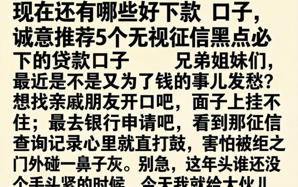 现在还有哪些好下款的口子，诚意推荐5个无视征信黑户必下的贷款口子