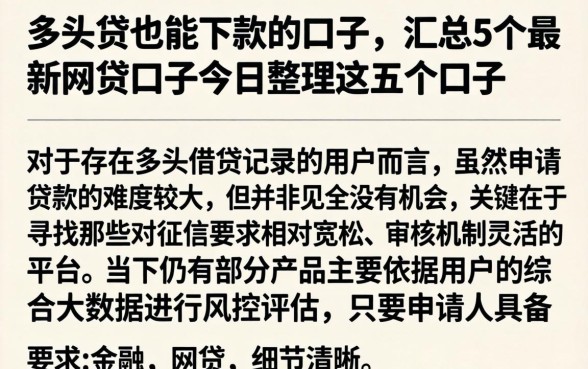 多头贷也能下款的口子，汇总5个最新网贷口子今日整理这五个口子