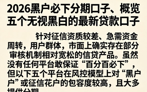 2026黑户必下分期口子,概览五个无视黑白的最新贷款口子