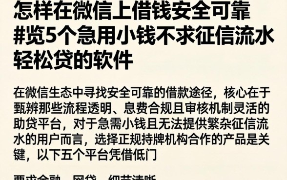 怎样在微信上借钱安全可靠，概览5个急用小钱不求征信流水轻松贷的软件