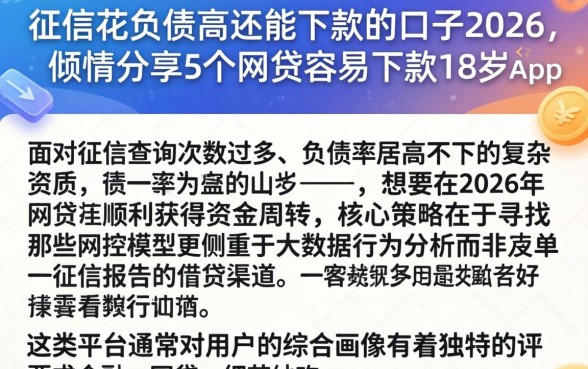 征信花负债高还能下款的口子2026，倾情分享5个网贷容易下款18岁的app