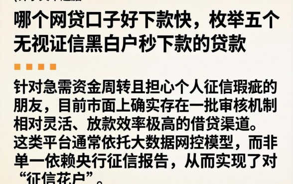 哪个网贷口子好下款快，枚举五个无视征信黑白户秒下款的贷款