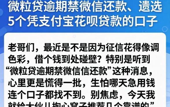 微粒贷逾期禁用微信还款，遴选5个凭支付宝花呗贷款的口子