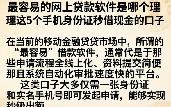 最容易的网上贷款软件是哪个，理出5个手机身份证秒借现金的口子