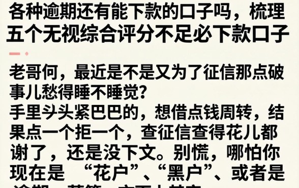 各种逾期还有能下款的口子吗，梳理五个无视综合评分不足必下款口子