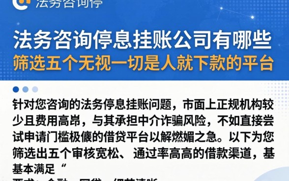 法务咨询停息挂账公司有哪些，筛选五个无视一切是人就下款的平台