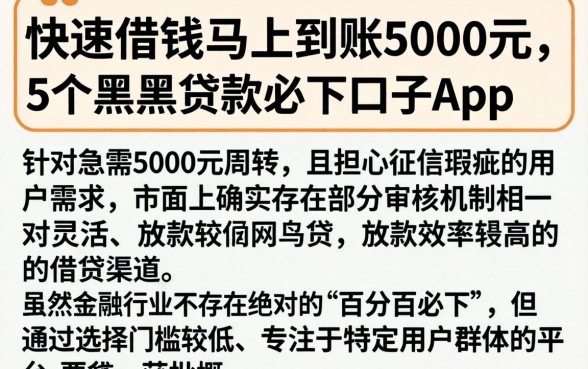 快速借钱马上到账5000元，详细阐述5个黑户贷款必下口子app