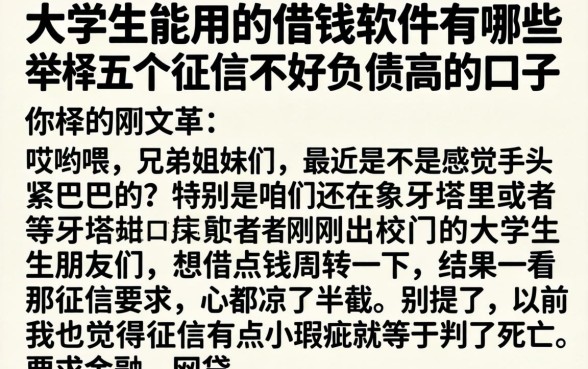 大学生能用的借钱软件有哪些，枚举五个征信不好负债高的口子
