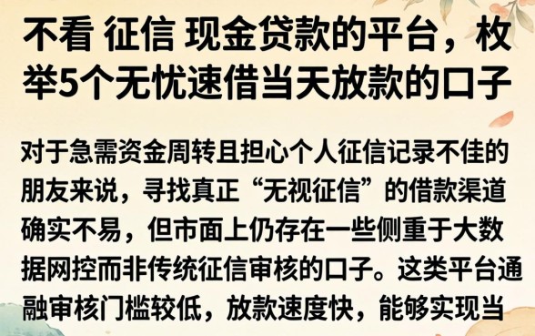 不看 征信 现金贷款的平台，枚举5个无忧速借当天放款的口子